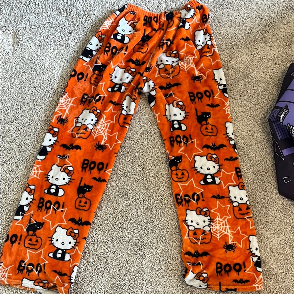 Hello Kitty Orange and White Pajama Bottoms with Halloween Theme